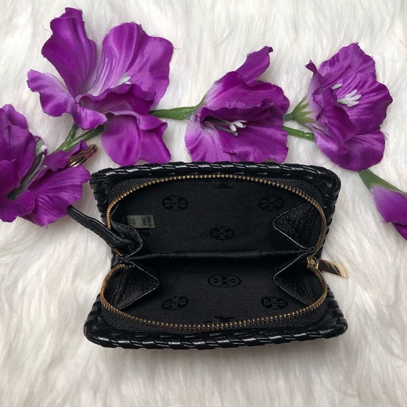 Tory Burch Marion Black Pebble Leather Hidden Zip Coin Wallet/Case w/ Key Ring - Picture 3 of 15
